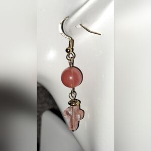 Semiprecious Gemstone Cherry Quartz Cross Dangle Earrings